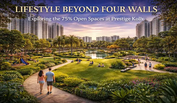Prestige Kollur Hyderabad township showcasing 75% open green spaces, landscaped gardens, walking trails, clubhouse zones, and outdoor amenities designed for a healthy and premium lifestyle
