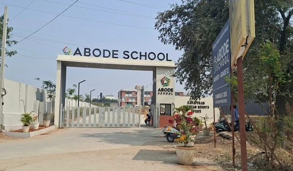 Welcoming entrance arch of Abode School providing excellent academic options for families at Prestige Kollur in Hyderabad