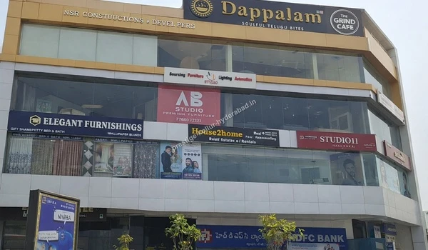 Wide angle of the local commercial hub containing dining and banking facilities situated in the vicinity of Prestige Kollur in Hyderabad
