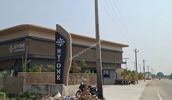 Exterior view of the HY-ONE Convention center offering premium event spaces and banquet facilities near Prestige Kollur in Hyderabad