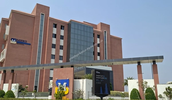 Modern infrastructure and facade of Meru School offering premier education near Prestige Kollur in Hyderabad